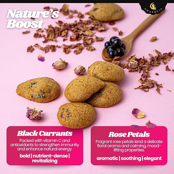 Ambrozia Vegan Snack Biscuits – Blackcurrant & Rose - Soft Baked, No Added Sugar, Clean Label, High Fiber & Wholesome Ingredients, Kid-Friendly, Healthy Snacks for Active Lifestyles, 4 x 4.58 Oz