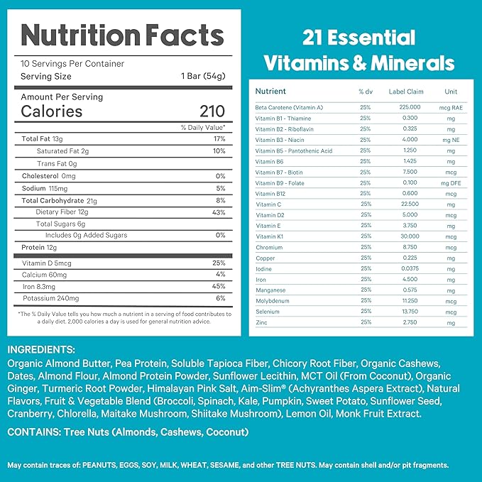 LyfeFuel Essential High Protein Bars | Meal Replacement, Vegan, 12g Plant-Based Low Carb Protein Bars for Intermittent Fasting - High Fiber, MCT Oil, 21 Organic Vitamins & No Sugar | 10 Servings | Lemon Ginger Tart