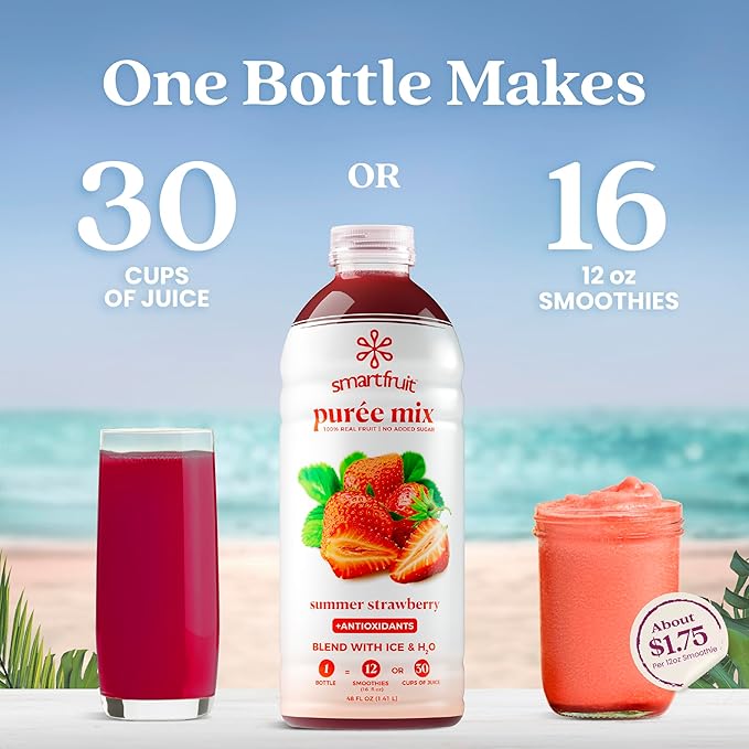 Smartfruit Summer Strawberry + Antioxidants – 100% Real Fruit Purée with Strawberries, Apple & Pineapple – Great for Smoothies, Juice, Yogurt, Cocktails, Teas & More – 2-Pk, 48oz Each