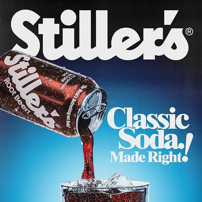 Stiller’s Root Beer Soda – 12 Pack Cans – Sparkling Root Beer Drink – Low Sugar, Caffeine-Free, Natural Soda Pop with Real Cane Sugar, Stevia & Vitamins – Alternative to Diet Soda