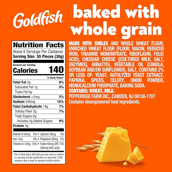 Goldfish Baked with Whole Grain Cheddar Cheese Crackers, 6.6 Oz Bag (Pack of 3)