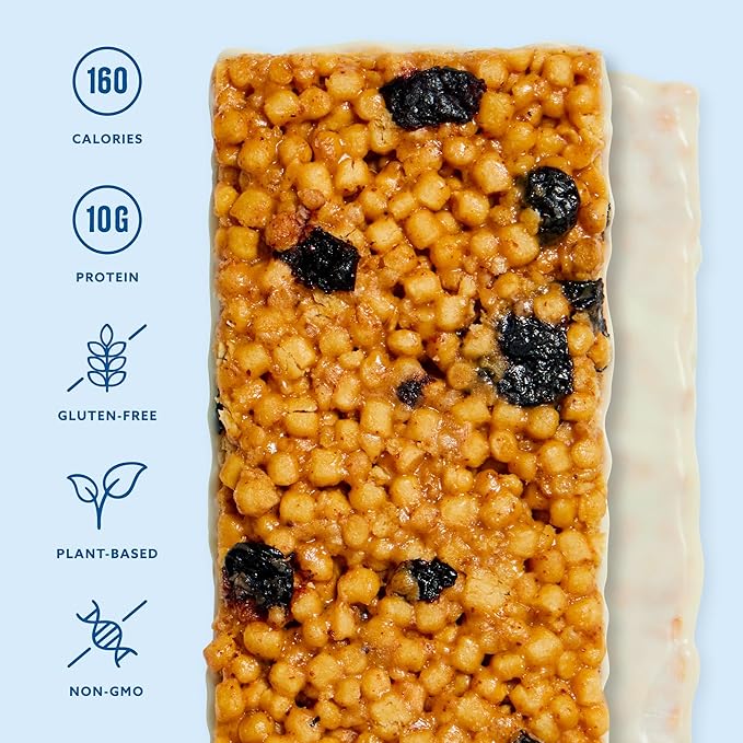 Mezcla Puff Crispy Protein Bars, Gluten Free & Vegan Protein Bars, 10g Protein, Alt for Crispy Rice Treat, Granola Bars & Breakfast Bars, Healthy Snacks for Adults, Maple Blueberry, 12 Pack