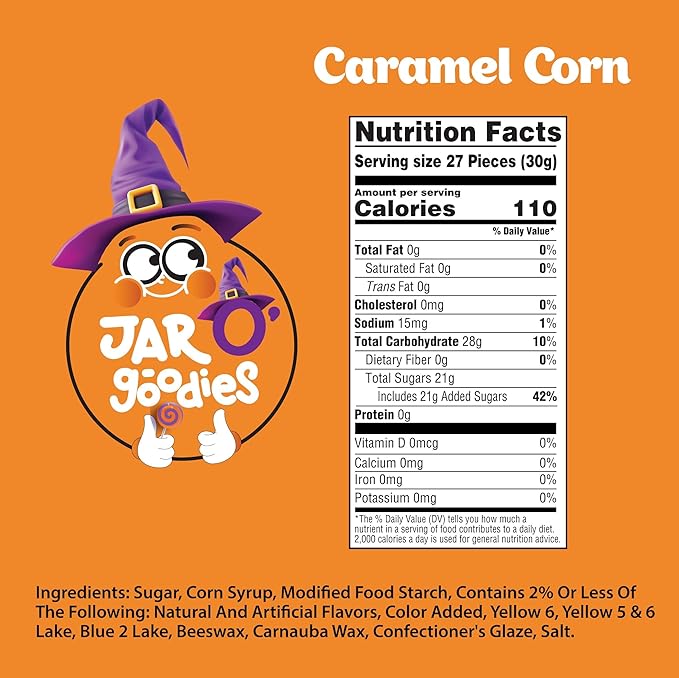 Jar O' Goodies - Valentines Day Sweet Treats, Caramel Corn Jelly Beans Gift Set, Original Chewy Candies (6 Ounce, 1 Pack) Party Favor - Gluten & Nut Free, Kosher Parve