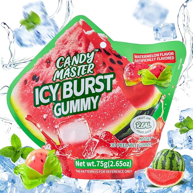 Candy Master Peelable Fruit Gummies Watermelon Flavors 3Pack, 6 Flavors Fun to Peel, Chewy Texture, Halal-Certified Holiday Gifts