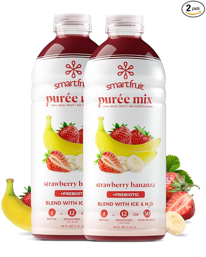 Smartfruit Strawberry Bananza + Oat Fiber – 100% Real Fruit Purée with Strawberries & Banana – Great for Smoothies, Juice, Yogurt, Cocktails, Teas & More – High in Vitamin C – 2-Pk, 48oz Each
