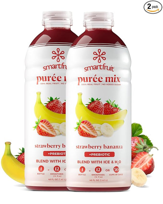 Smartfruit Strawberry Bananza + Oat Fiber – 100% Real Fruit Purée with Strawberries & Banana – Great for Smoothies, Juice, Yogurt, Cocktails, Teas & More – High in Vitamin C – 2-Pk, 48oz Each