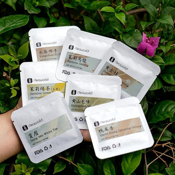 iTeawolrd Floral Cold Brew Tea - Iced Tea Sampler,7 flavors Classic Floral Loose Leaf Teas, Dancong Oolong,Jasmine Green Tea, Makes Cold Brew Iced Drink or Hot - Whole Leaf | 14 Bags (2.47oz)