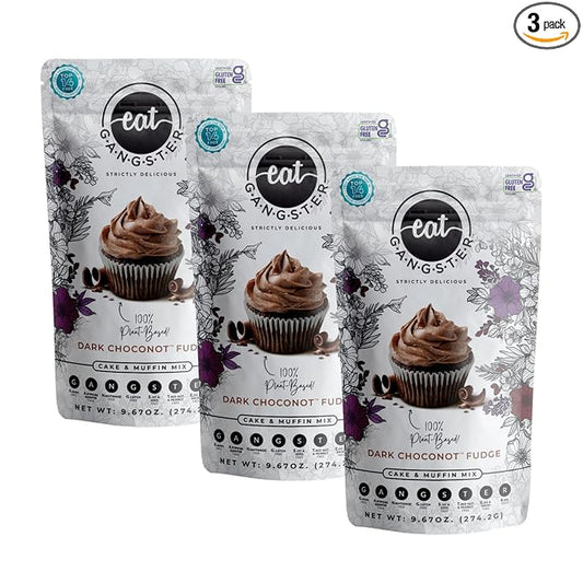 eat G.A.N.G.S.T.E.R. Dark Choconot Fudge Cake & Muffin Mix 3-Pack, Allergy-Friendly Baking Mix, Grain-Free, No Dairy, Nuts, Gluten, Dairy, For Vegan, Paleo & AIP Diets, Chocolate Cakes, Muffins and Cupcakes