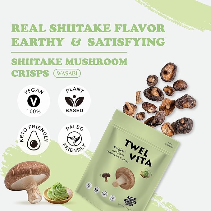 TWEL VITA Natural Okra & Shiitake Mushroom Crisps, 4-Pack (1.76 oz Each) | Vegan, Clean Label, Non-GMO, Gluten-Free, Paleo & Keto Friendly Snack Variety Pack