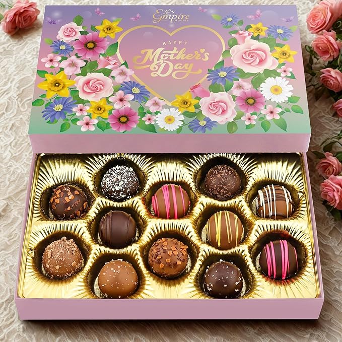Mother’s Day Chocolate Gift Box – 12 Assorted Milk & Dark Truffles – Gourmet Chocolate Truffles Gift Box – Thoughtful Mothers Day Gifts for Mom, Wife, Grandma – 6 oz