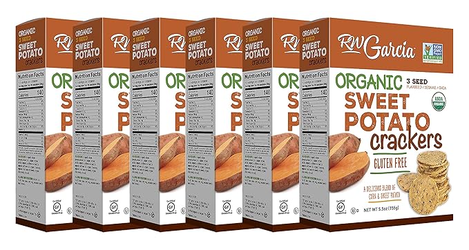 RW Garcia Organic Sweet Potato Crackers, Gluten Free, 5.5oz Boxes, 6 Pack