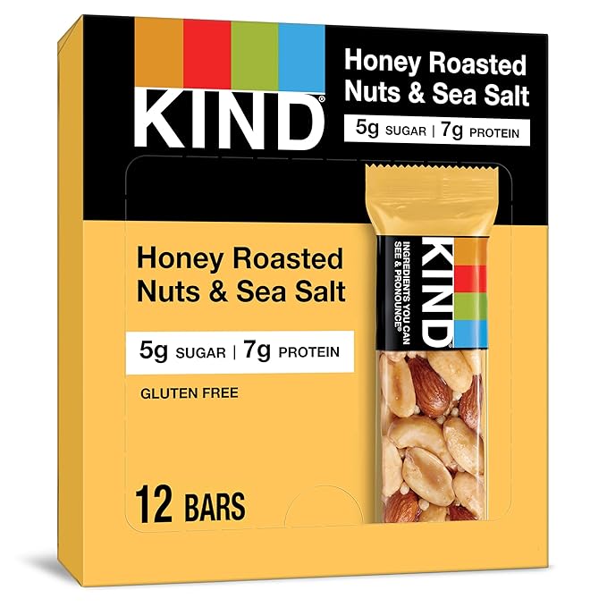 KIND Nut Bars, Honey Roasted Nuts & Sea Salt, Good Source of Fiber, Gluten Free, Low Sugar, 7g Protein, 12 Count