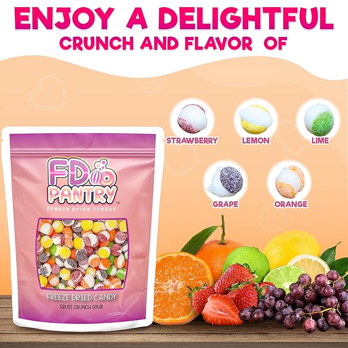 Fruit Crunch Sour Freeze Dried Candy 10oz, Assorted Sour Freeze Dried Candy Variety Pack 10 oz Large Pouch, Ideal Crunchy Freeze Dried Sweets Gift - Large Resealable Bag