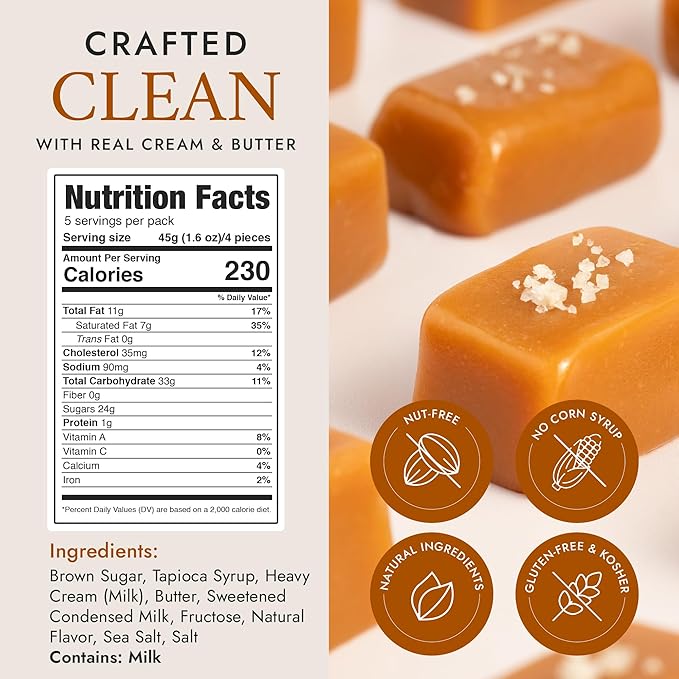 Béquet Salted Butterscotch Caramels – Soft, Individually Wrapped Gourmet Butterscotch Candy, Gluten‑Free & Kosher – 24 oz Resealable Pouch