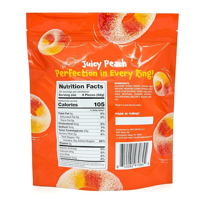 Peach Rings - 2 Pound Bag - Peach Gummies Candy - Sweet and Sour Candy for Office, Snacking, Dessert Decorating, Goodie Bags - Classic Chewy Treat