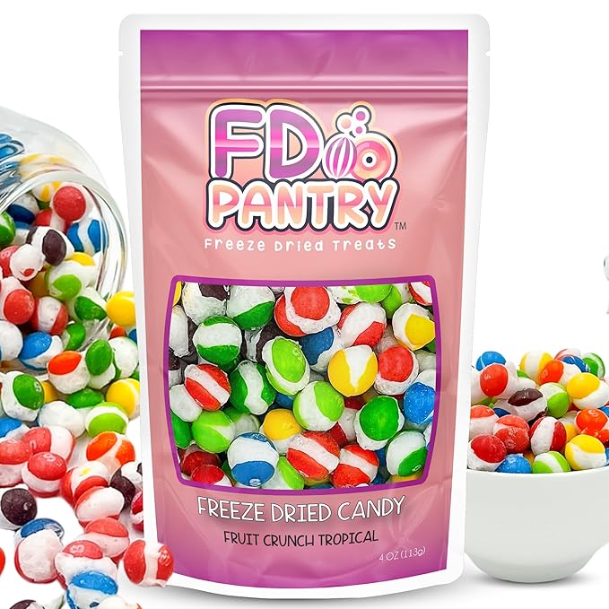 Freeze-Dried Candy Fruit Crunch Tropical, 4 oz, Assorted Variety Flavors, Bag Pouch, Ideal Gift Snack