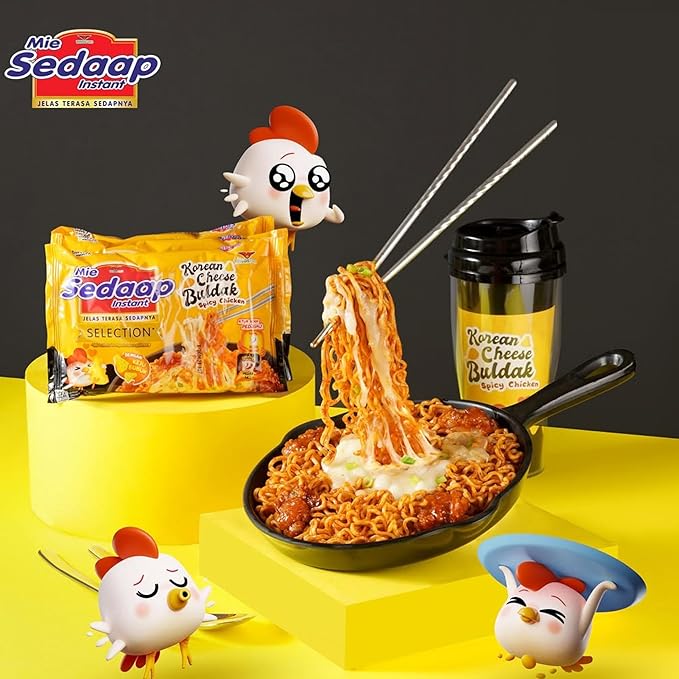 Mi Sedaap Korean Cheese Buldak Spicy Chicken Instant Noodles (Pack of 10)