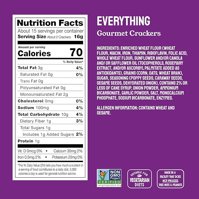 Milton's Gourmet Crackers Variety Bundle (Original Multi-Grain, Everything, Crispy Sea Salt) - Non-GMO Project Verified, Natural Ingredients, Kosher, Great for Charcuterie Boards - 8.4 Oz, Pack of 3