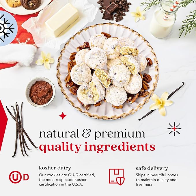 David's Cookies Butter Pecan Meltaways Christmas Cookies Gift Box 3 Pack – Soft Butter Cookies with Crunchy Pecans – 3 lbs Gourmet Holiday Dessert Basket for Celebrations and Special Occasions