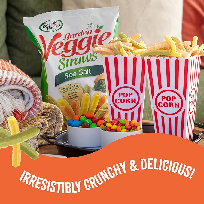 Sensible Portions Garden Veggie Snacks - Veggie Straws, Gluten Free, Snack Size Sea Salt, 1 Oz (Pack of 24)