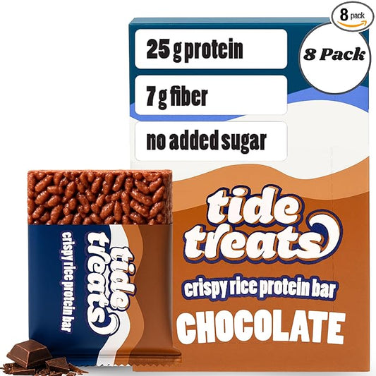 Crispy Rice Protein Treat Bar | 25 g Protein, No Added Sugar, 7 g Fiber, Gluten Free | High Protein Snack for On-the-Go, Post-Workout or Dessert Cravings | 8 Count (Chocolate)