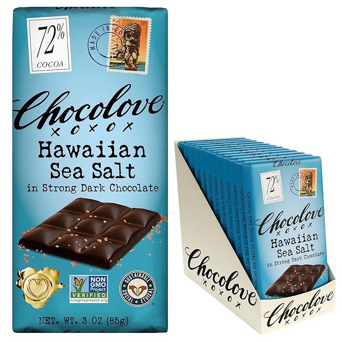 Chocolove Hawaiian Sea Salt Dark Chocolate Bars | 72% Cocoa | Rich and Intense Flavor | Made with Premium Belgium Chocolate | Non-GMO & Gluten-Free, 3.2 oz Bar (12 Pack)