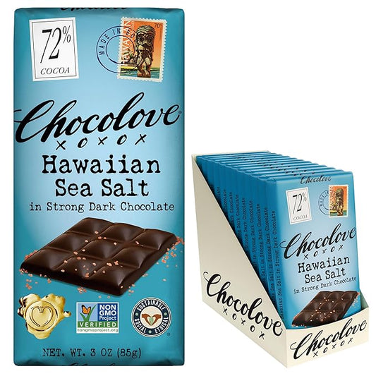 Chocolove Hawaiian Sea Salt Dark Chocolate Bars | 72% Cocoa | Rich and Intense Flavor | Made with Premium Belgium Chocolate | Non-GMO & Gluten-Free, 3.2 oz Bar (12 Pack)