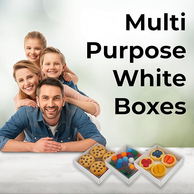 Diakarma Gift Boxes with Clear Cover, Bakery Treat Boxes for Small Cakes, Cookies, Desserts, Donuts, Pastries, Gifts, and Party Favors – Durable & Elegant (10 Pieces White Kraft, 4"x4"x1.2")