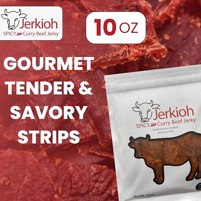 Jerkioh Spicy Curry Premium Beef Jerky – Authentic Vietnamese Street Food Flavor with Chili Heat | Gourmet Tender & Savory Strips | High-Protein, Low-Fat Snack | Portable On-the-Go Pack, 10 oz