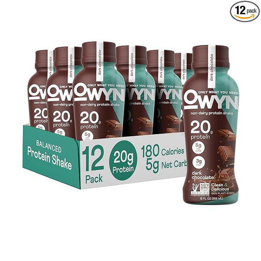 OWYN Only What You Need Dark Chocolate Flavored Protein Shake, 20g Protein, 4g Sugar, 3g Fiber, Dairy Free, Plant Based Protein Drink 12 Count