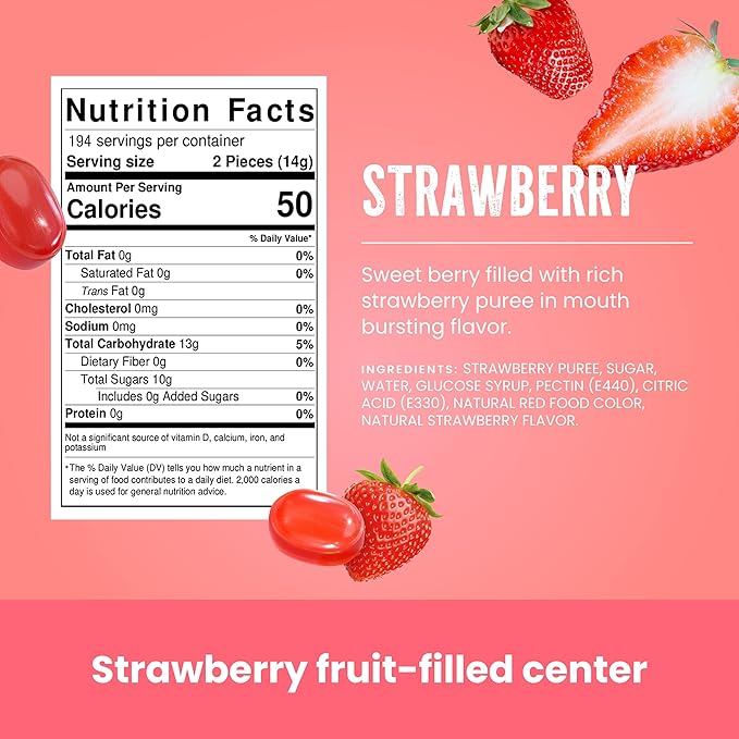Strawberry Bulk Candy by Cambie, 6 lbs of Strawberry Candy with a Deliciously Sweet Hard Exterior with a Soft, Fruit-Filled Center, Bon Bons for Piñata Filler, Party Favors, and More
