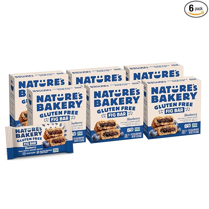 Nature’s Bakery Gluten Free Fig Bars, Blueberry, Real Fruit, Vegan, Non-GMO, Snack bar, 6 boxes with 6 twin packs (36 twin packs)