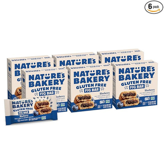 Nature’s Bakery Gluten Free Fig Bars, Blueberry, Real Fruit, Vegan, Non-GMO, Snack bar, 6 boxes with 6 twin packs (36 twin packs)