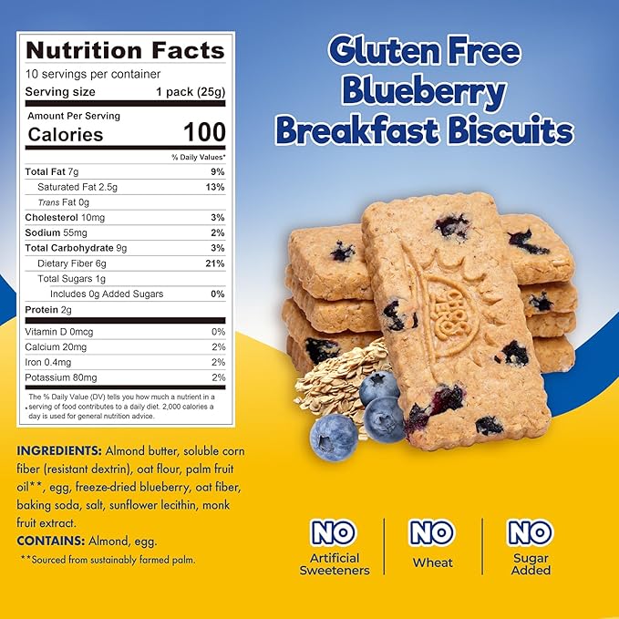 ChocZero Blueberry Breakfast Biscuits – No Added Sugar, Keto & Gluten Free High Fiber Snack Cookies, 30 Per Box (9 oz)
