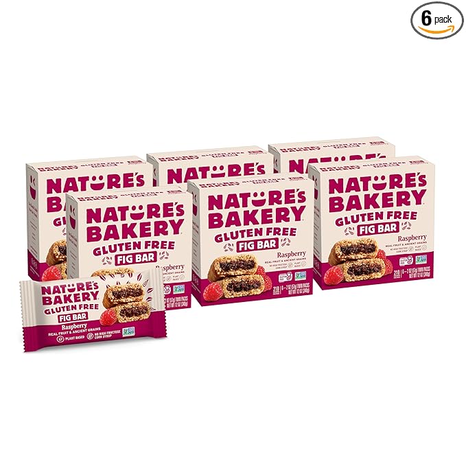 Nature’s Bakery Gluten Free Fig Bars, Raspberry, Real Fruit, Vegan, Non-GMO, Snack bar, 6 boxes with 6 twin packs (36 twin packs)