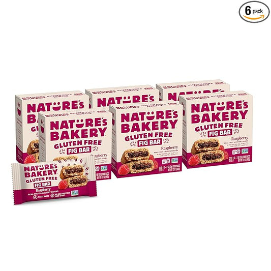 Nature’s Bakery Gluten Free Fig Bars, Raspberry, Real Fruit, Vegan, Non-GMO, Snack bar, 6 boxes with 6 twin packs (36 twin packs)