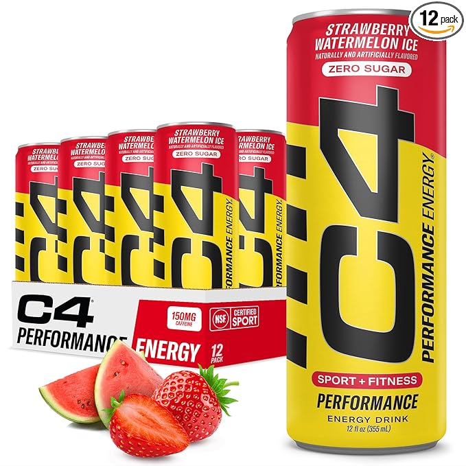 Cellucor C4 Energy Drink 12oz (Pack of 12) - Strawberry Watermelon Ice - Sugar Free Pre Workout Performance Drink with No Artificial Colors or Dyes