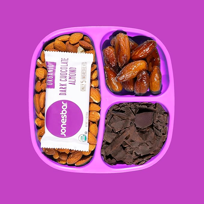jonesbar (Dark Chocolate Almond, 4 Count (Pack of 1)), USDA Organic Fruit & Nut Bar, Non-GMO, Kosher, Vegan, Gluten Free, Simple Snack Bar