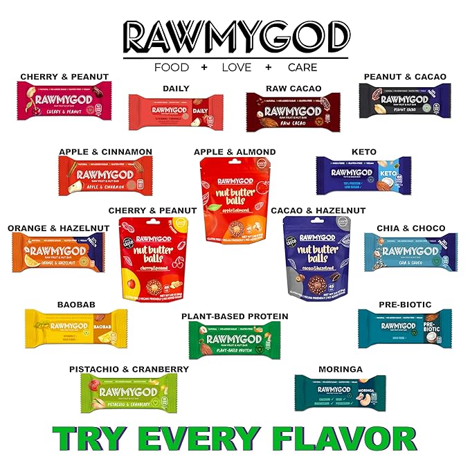 RAWMYGOD Fruit and Nut Bars, Gluten Free, Vegan, No Added Sugar (20 bars, Baobab)