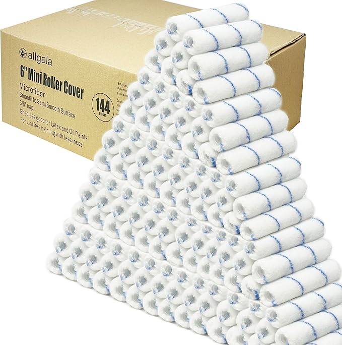 Allgala 6" Mini 3/8" Nap Shedless Microfiber Paint Roller Cover for Door Trim Furniture Cabinets - 144 Pack