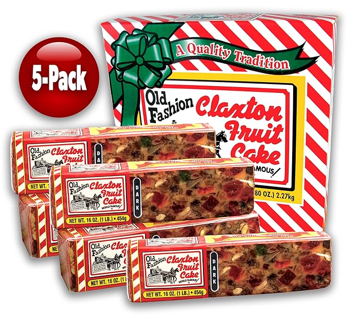 Claxton Fruit Cake – 5-Lb. Dark Recipe | Old Fashioned Holiday Fruitcake Packed in Signature Claxton Gift Carton | A Traditional Holiday Favorite 5 Pack