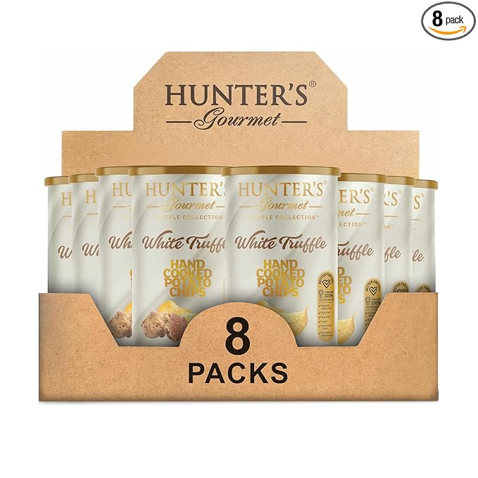 Hunter's Gourmet Truffle Chips | Hand-Cut | No Artificial Colors | Dairy & Lactose Free | Premium Packaging | MSG-Free | White Truffle | Vegan Chips | Pack of 8 | 150g