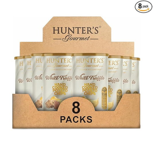 Hunter's Gourmet Truffle Chips | Hand-Cut | No Artificial Colors | Dairy & Lactose Free | Premium Packaging | MSG-Free | White Truffle | Vegan Chips | Pack of 8 | 150g