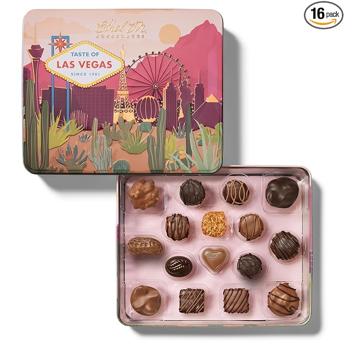Ethel M Chocolates Taste Of Las Vegas Premium Collection 16-piece, Medley of Chewy Caramels, Nut Clusters, Satin Cr?mes, Almond Butter Crisps, Milk & Dark Variety