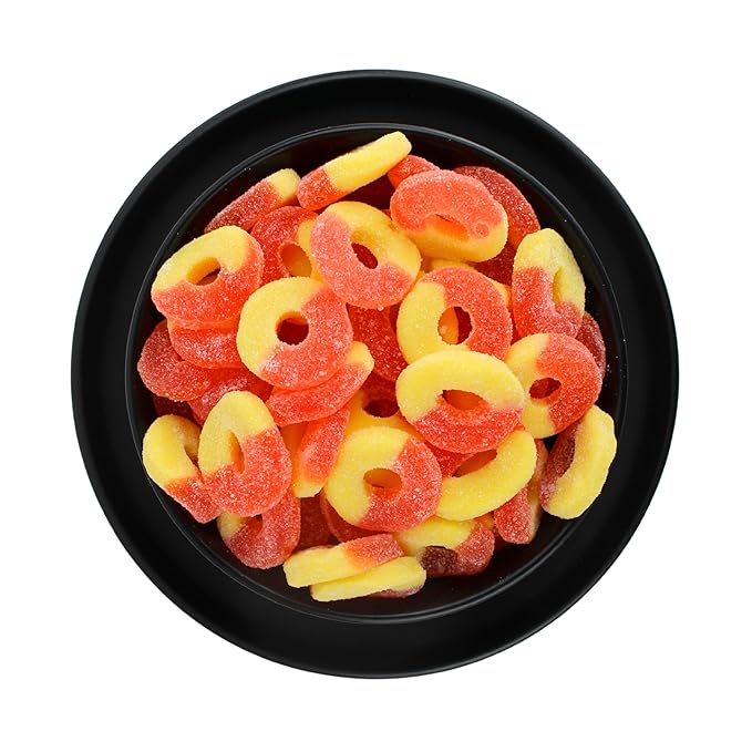 Gummy Peach Rings - Fresh, Soft, and Chewy Sugar Dusted Gourmet Peach Rings Candy Bulk, by Queen City Candy Cave (2 Pound)