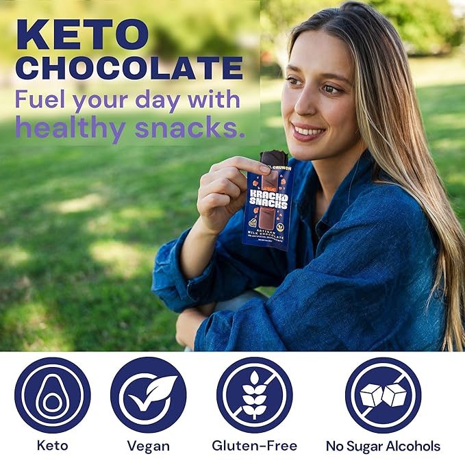 Krack’d Snacks Keto Milk Chocolate Candy Bars (10 Pcs.) Low Carb, Vegan, Sugar Free Keto Bar with Peanut Butter Caramel Crunch Toffee & Allulose | Gut Friendly, Non GMO, Gluten Free Keto Snack