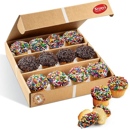 Gourmet Cookie Gift Box | 12 Individually Wrapped Sprinkle Cupcakes | Valentine Cookie Basket | Christmas, New Year’s & Birthdays | Men, Women & Kids | Stern’s Bakery (Sprinkle Cupcake Gift Pack)