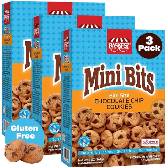 DOUzzle Gluten Free Cookies, Bite Size Chocolate Chip (5 OZ - Pack of 3) Non Gebrokts Kosher for Passover Food Snacks - No Artificial Colors or Preservatives