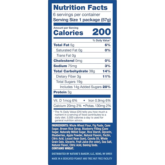 Nature’s Bakery Whole Wheat Fig Bars, Blueberry, Real Fruit, Vegan, Non-GMO, Snack bar, 6 Count (Pack of 6)