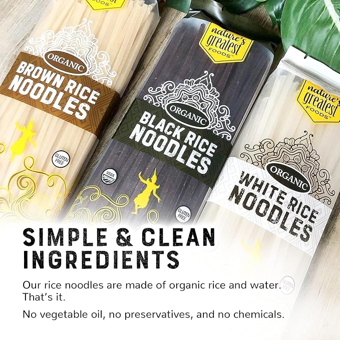 Nature's Greatest Foods Organic White Rice Noodles, 7.7 oz (220 g) – Vegan, Gluten-Free, Non-GMO, Medium Thickness, Quick Cook Time (12 Pack, White)